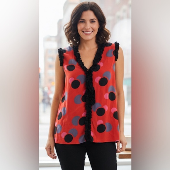 Marc By Marc Jacobs Tops - MARC BY MARC JACOBS Blue Red Purple Polka Dot Ruffle Sleeveless Silk Top M